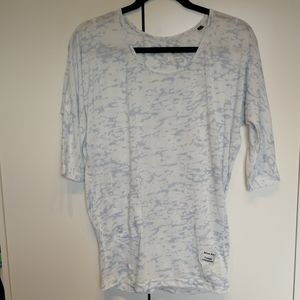 ROOTS camo blue burnout slim flit quarter length sleeve shirt cotton XS